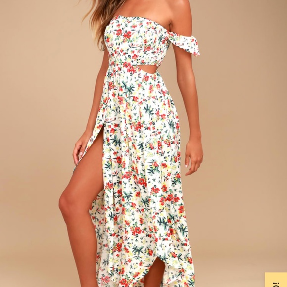 Easy on the Eyes Cream Floral Print Off-the-Shoulder Maxi Dress - Picture 1 of 6